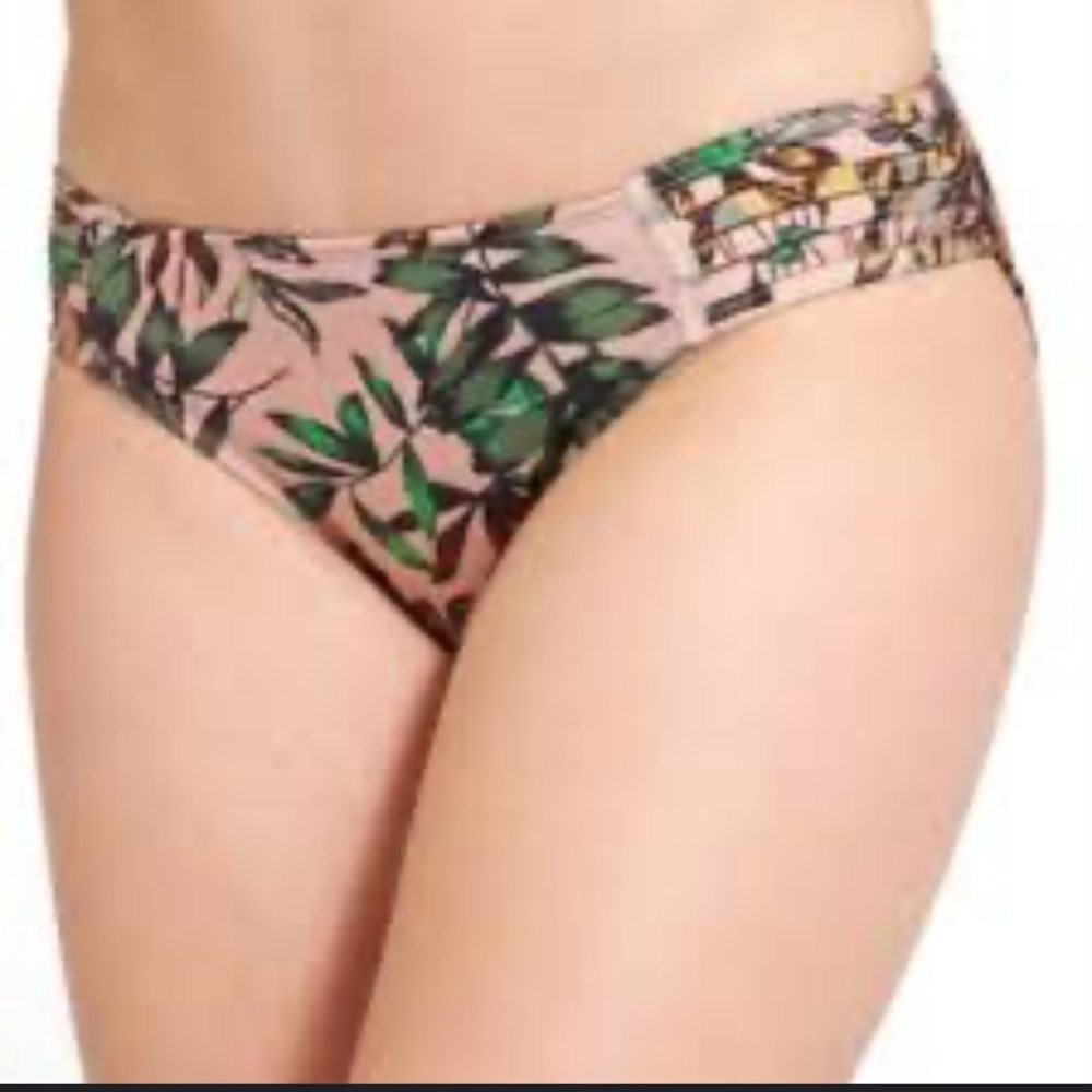 Athleta peach bikini bottom nwot small leaf print cute side details